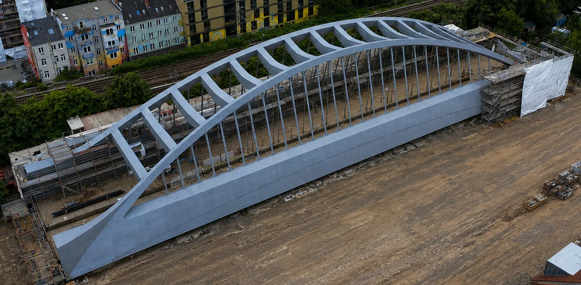 Sternbrücke Hamburg während des Neubaus aus der Vogelperspektive